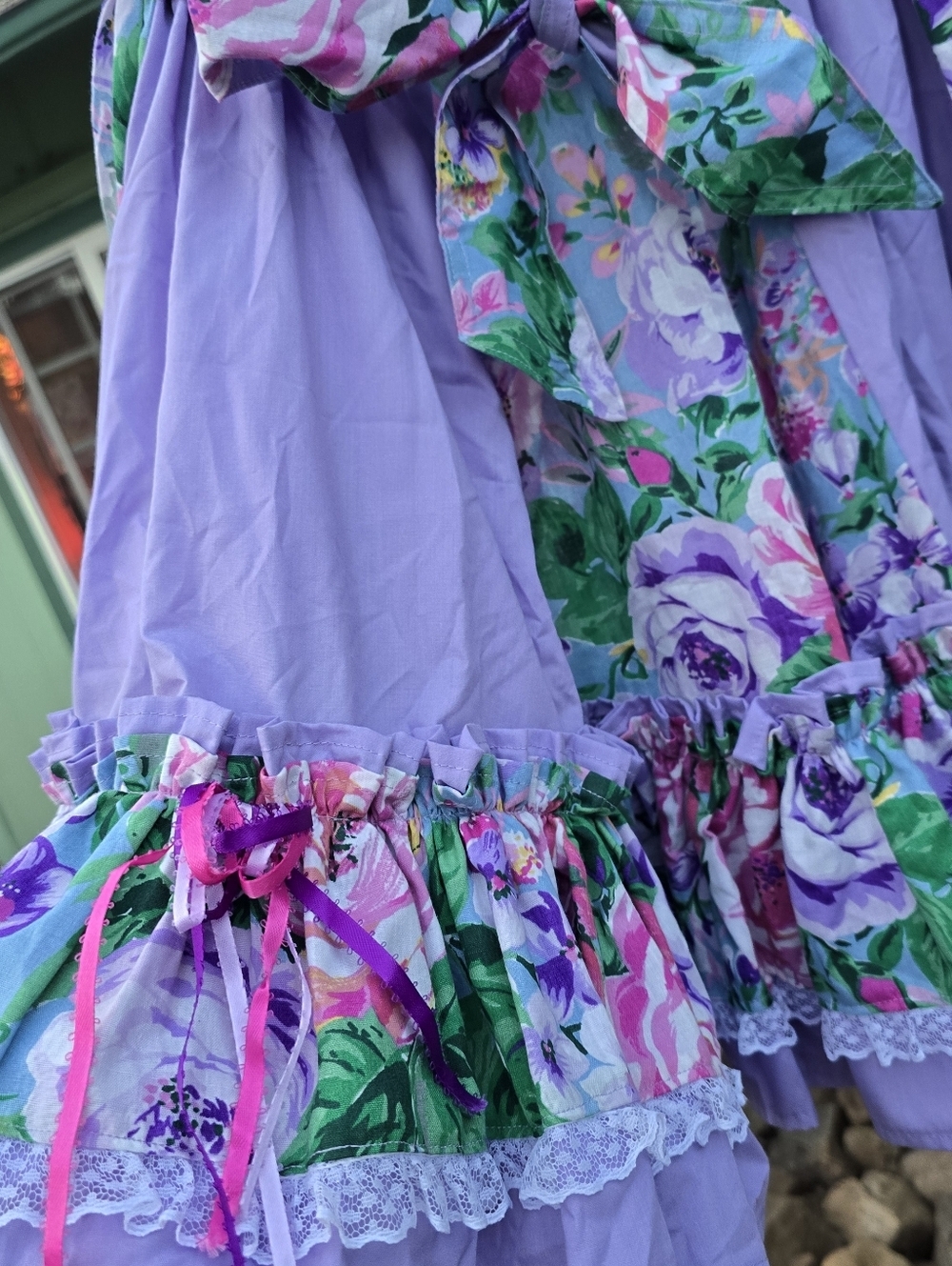 Vintage 80s 90s Floral Pastel Ruffle Mini Skirt Cottagecore Lavender Lace - Picture 7 of 9
